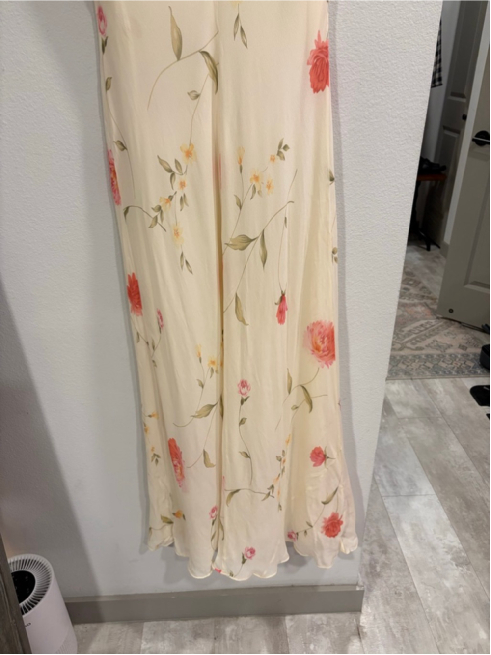 VTG Vintage Ann Taylor Y2K 100% Silk Cream Pink Floral Column Maxi Dress - Picture 6 of 7
